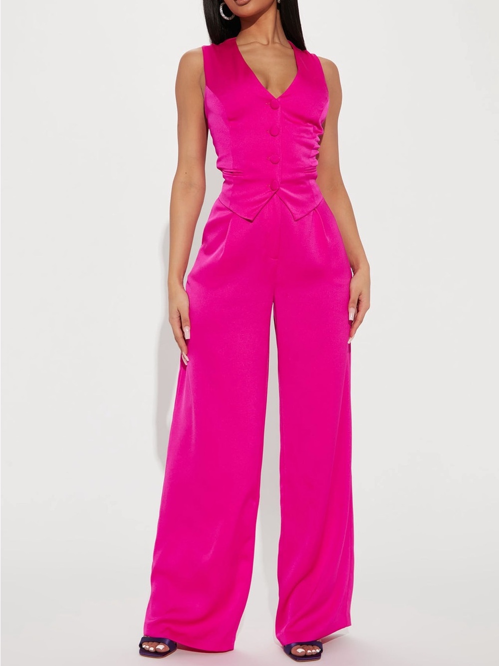 Sleeveless Wide-Leg Pants and Top in Fuchsia